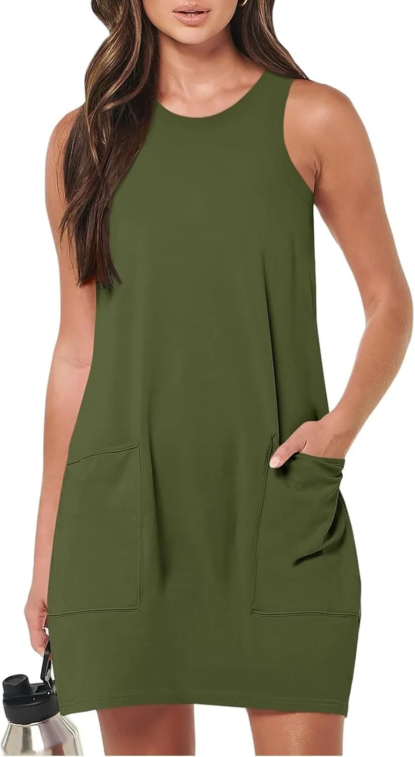 2025 Casual Beach Sun Dresses for Women Tank Tiny Solid Color Vacation Casual Sun Dresses Date Night Spring Summer