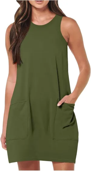 2025 Casual Beach Sun Dresses for Women Tank Tiny Solid Color Vacation Casual Sun Dresses Date Night Spring Summer