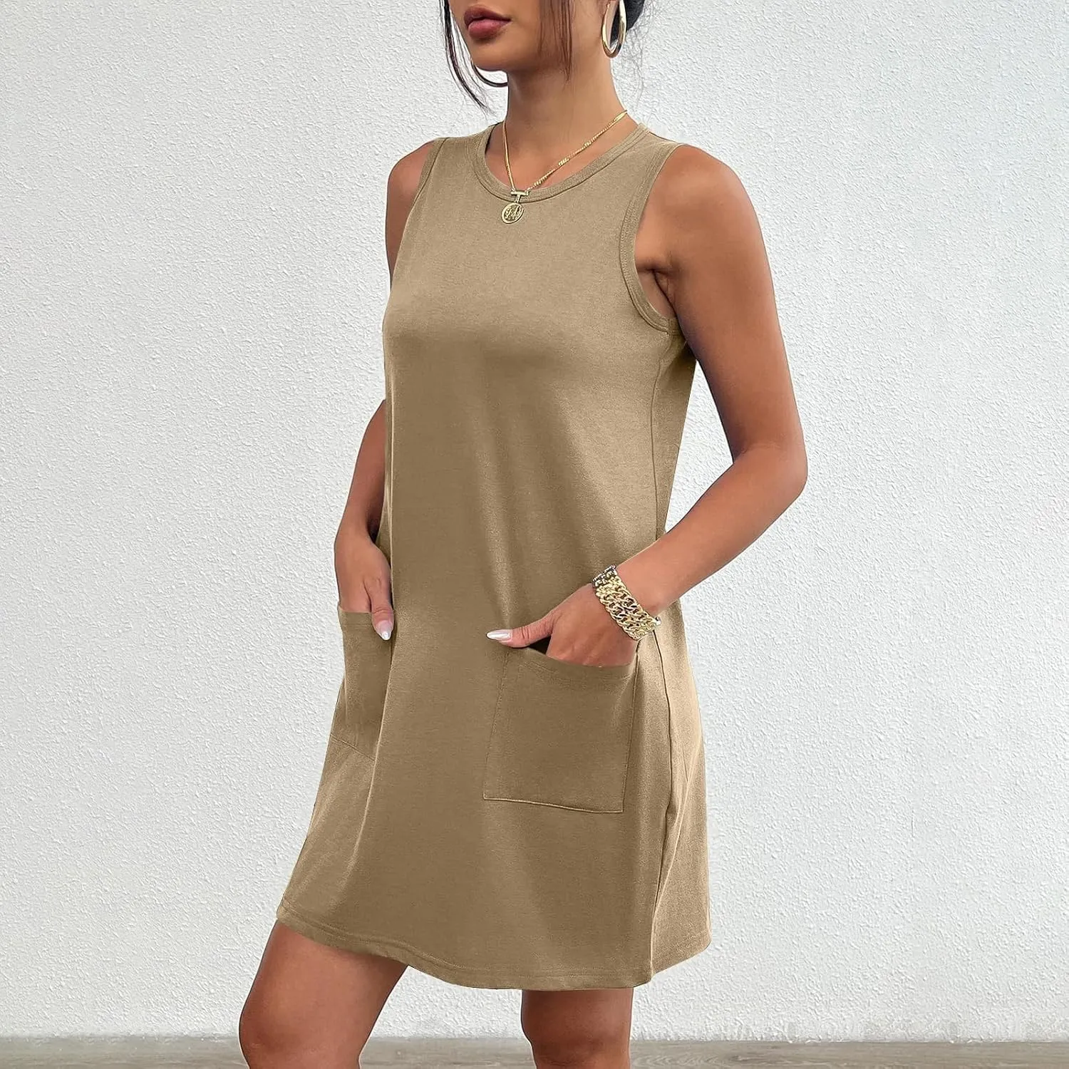 2025 Trendy Casual Beach Sundresses for Women Solid Color Tank Sporty Vacation Casual Sun Dresses Going Out Summer