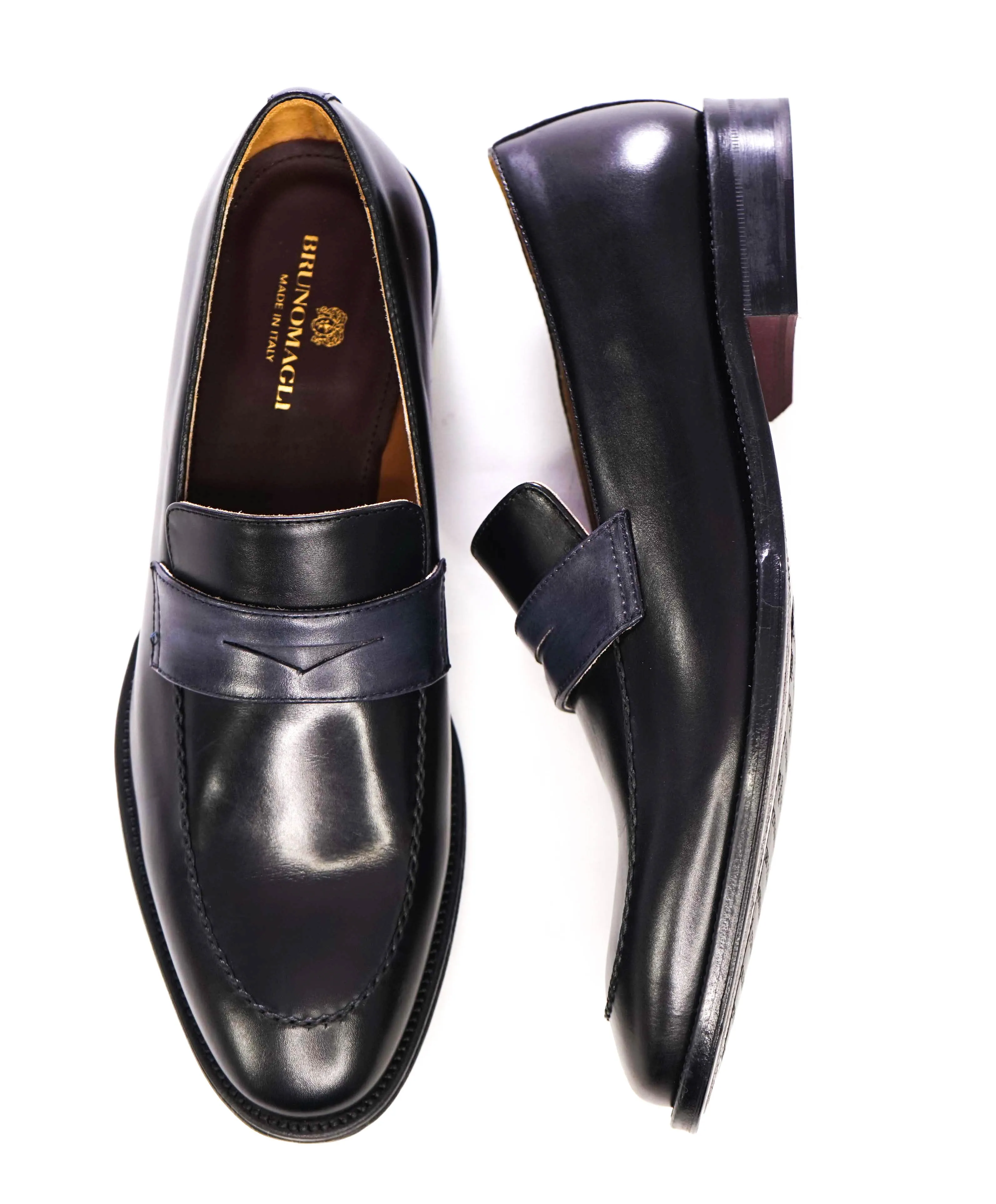 $375 BRUNO MAGLI - 2-Tone "AREZZO" Black Classic Penny Loafers - 10M