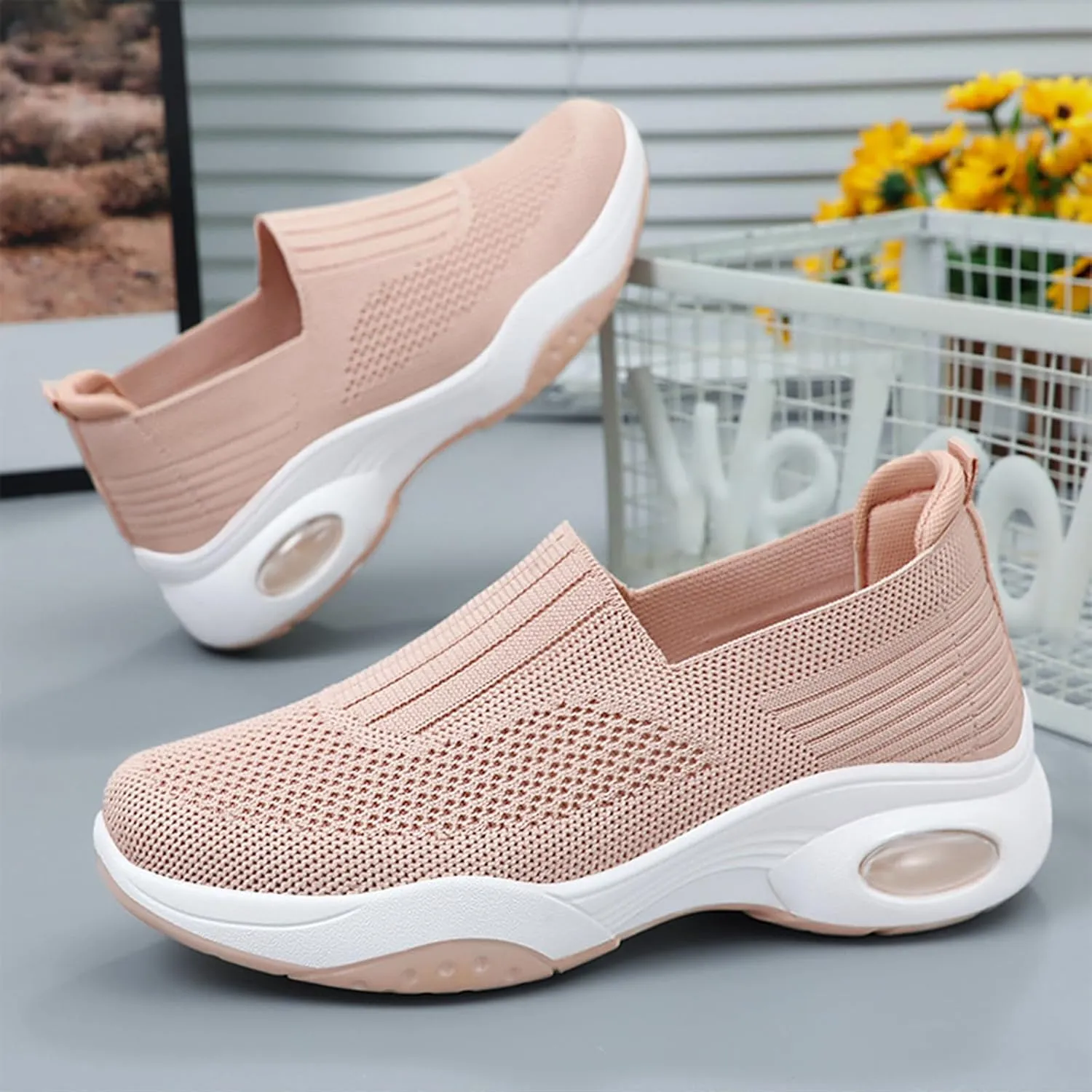 Aceptolcom Women Walking Shoes Sock Sneakers Slip-On Breathable Mesh Trainers Women's Comfortable Casual Ladies Air Cushion Athletic Shoes Running Jogging Shoes