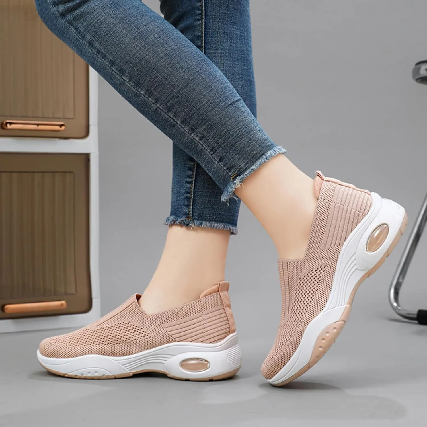 Aceptolcom Women Walking Shoes Sock Sneakers Slip-On Breathable Mesh Trainers Women's Comfortable Casual Ladies Air Cushion Athletic Shoes Running Jogging Shoes