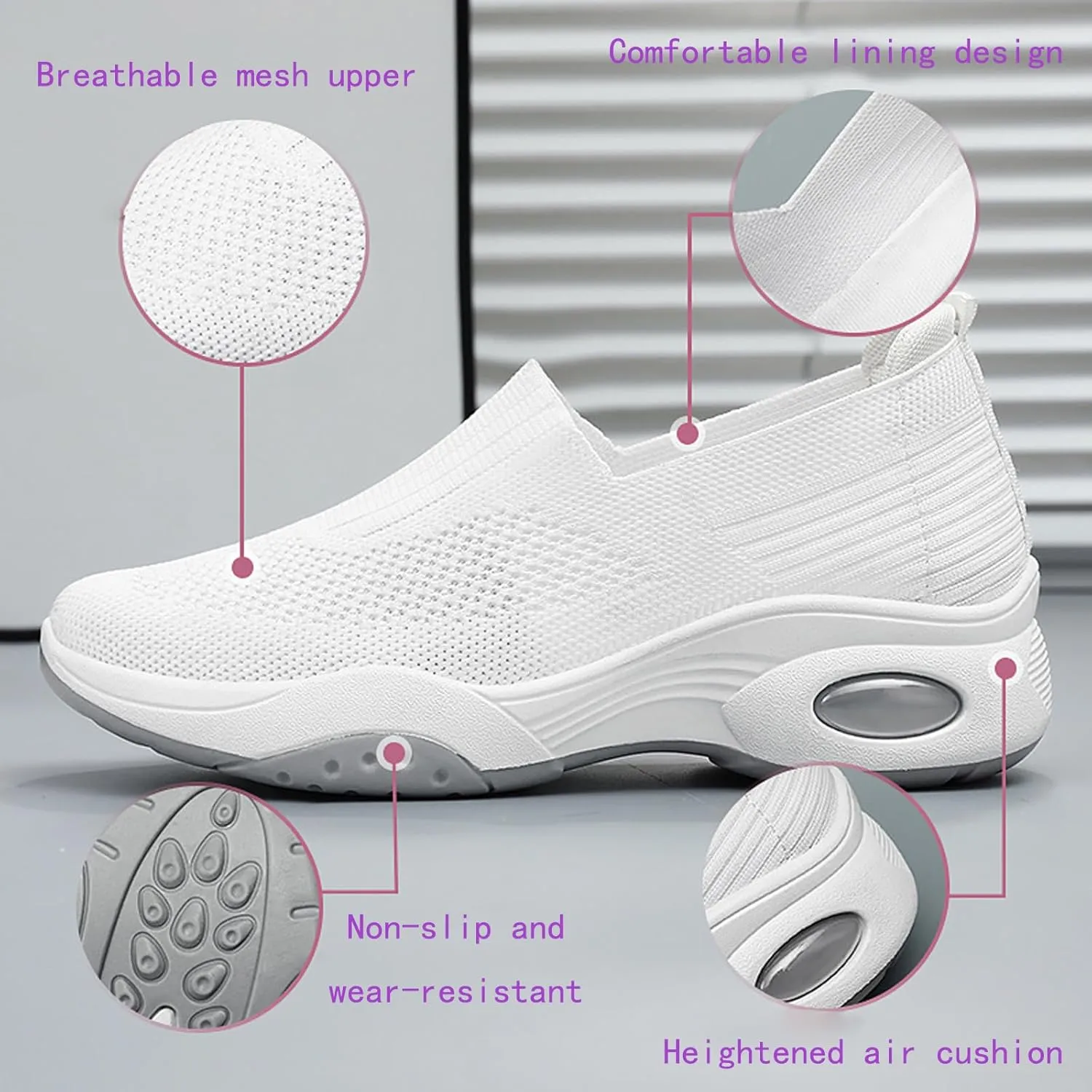 Aceptolcom Women Walking Shoes Sock Sneakers Slip-On Breathable Mesh Trainers Women's Comfortable Casual Ladies Air Cushion Athletic Shoes Running Jogging Shoes