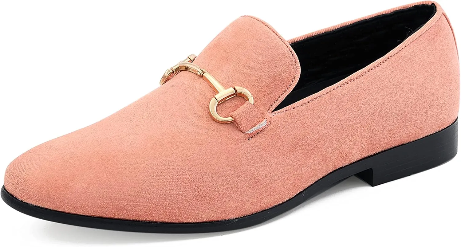 Amali Bradford - Microfiber Men's Slip-On Loafer with Gold Metal Bit - Smoking Slip On Dress Shoes for Men - Microfiber Formal Loafers for Men