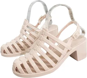 AngryMonkey Women's Crystal Jelly High Heel Sandals,Summer New Baotou Slingback Ankle Strap Sheer Fisherman Beach Shoes