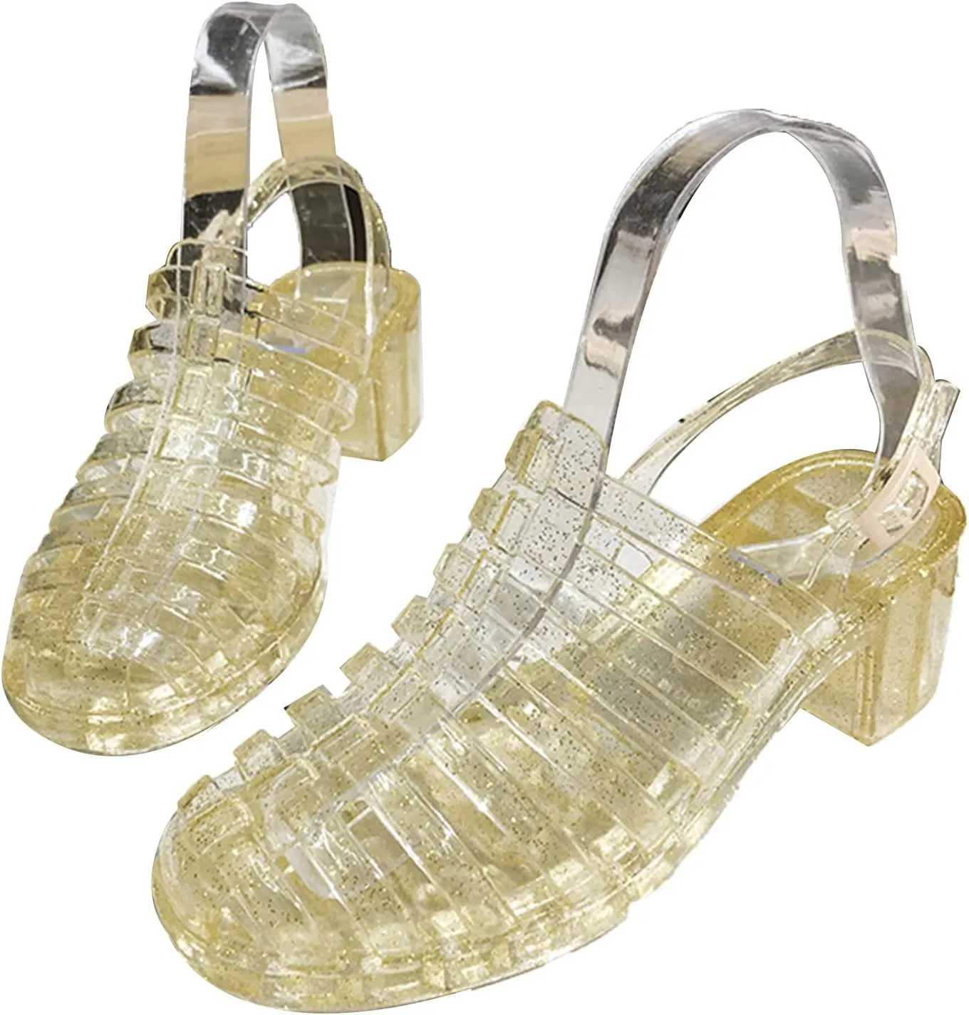 AngryMonkey Women's Crystal Jelly High Heel Sandals,Summer New Baotou Slingback Ankle Strap Sheer Fisherman Beach Shoes
