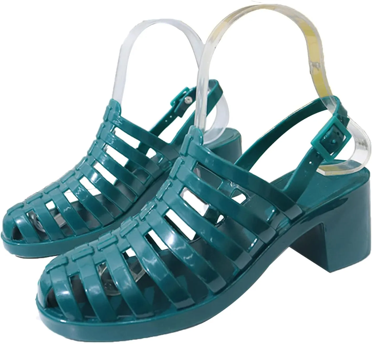 AngryMonkey Women's Crystal Jelly High Heel Sandals,Summer New Baotou Slingback Ankle Strap Sheer Fisherman Beach Shoes