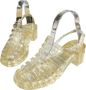 AngryMonkey Women's Crystal Jelly High Heel Sandals,Summer New Baotou Slingback Ankle Strap Sheer Fisherman Beach Shoes