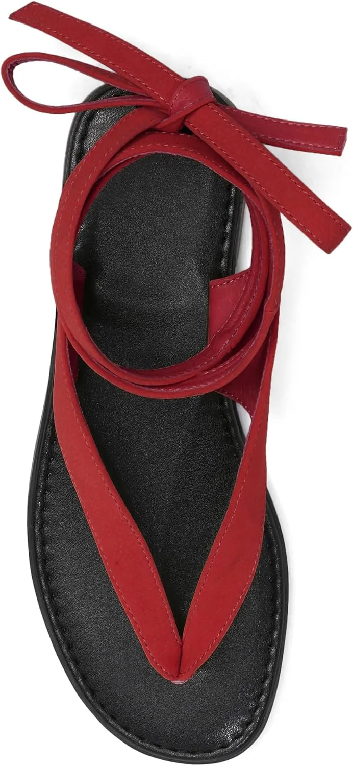 Ankle Strap Flat Sandals for Women Comfortable Lace Up T-Strap Slip on Flip Flops Flats Ladies Fashion Cute Thong Sandals Summer Soft Flip Flops Sandals