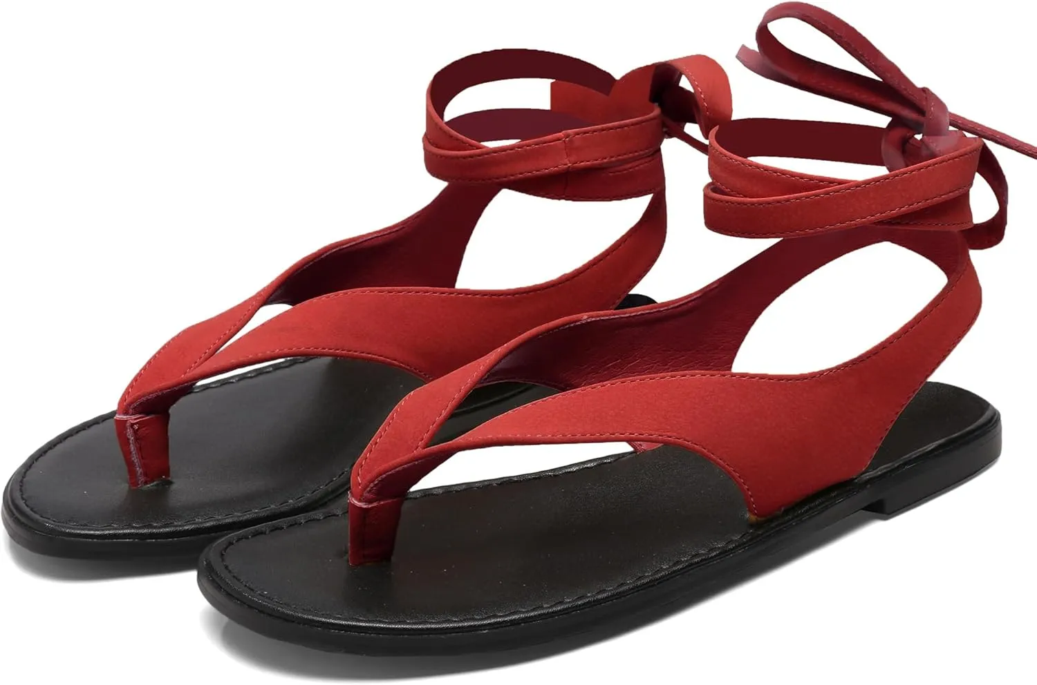 Ankle Strap Flat Sandals for Women Comfortable Lace Up T-Strap Slip on Flip Flops Flats Ladies Fashion Cute Thong Sandals Summer Soft Flip Flops Sandals