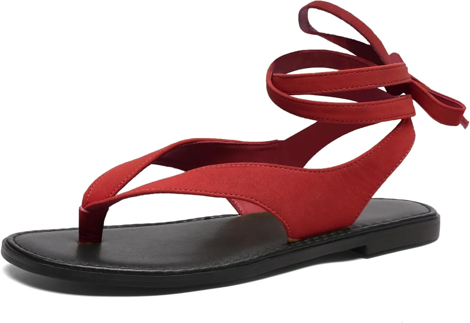 Ankle Strap Flat Sandals for Women Comfortable Lace Up T-Strap Slip on Flip Flops Flats Ladies Fashion Cute Thong Sandals Summer Soft Flip Flops Sandals