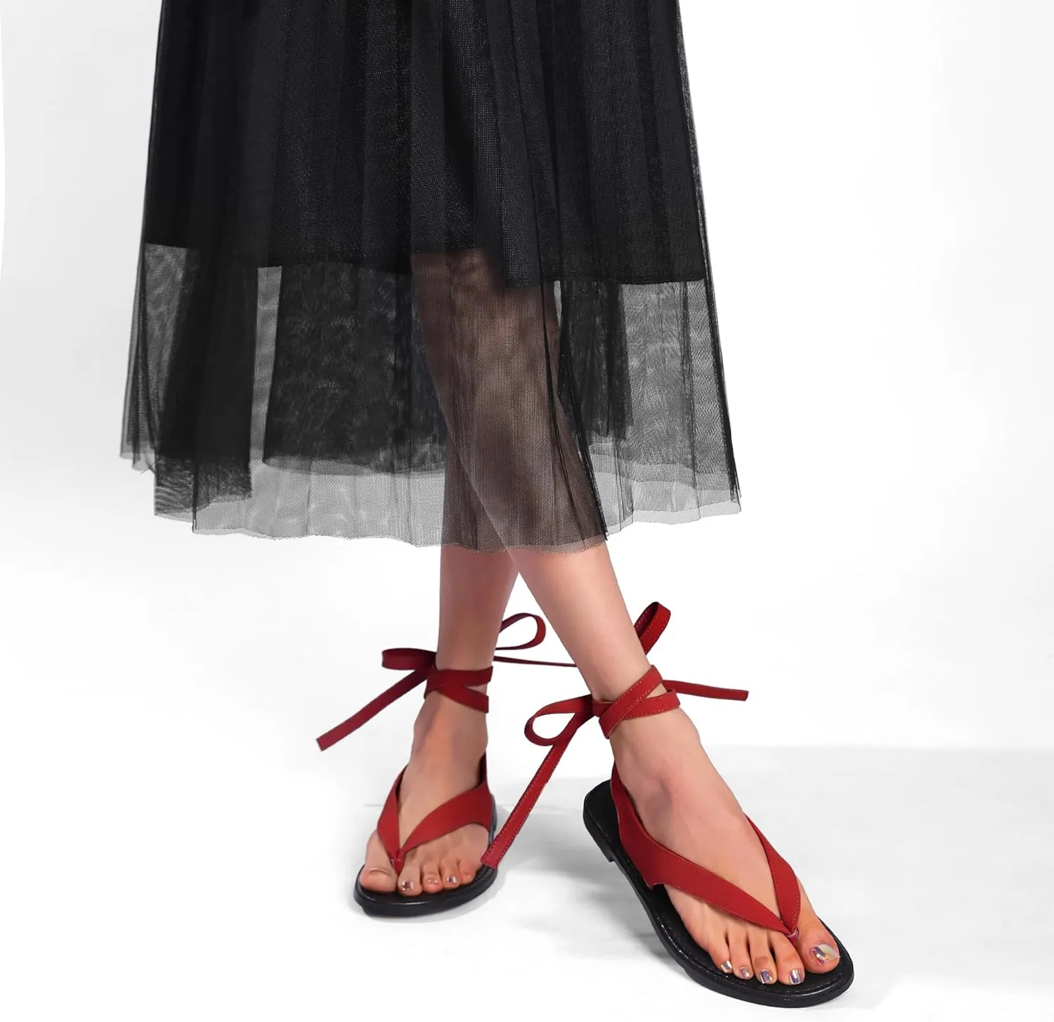 Ankle Strap Flat Sandals for Women Comfortable Lace Up T-Strap Slip on Flip Flops Flats Ladies Fashion Cute Thong Sandals Summer Soft Flip Flops Sandals
