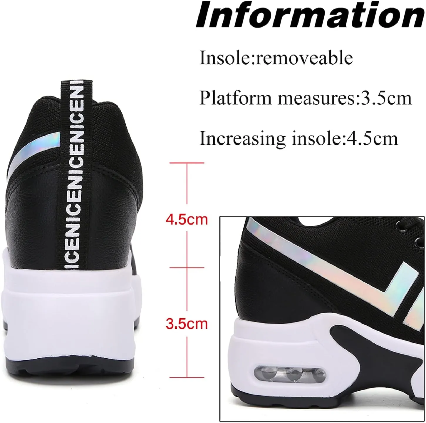 AONEGOLD Women's Wedge Sneakers Inner Heightening Walking Shoes Fashion Breathable Lightweight Air Cushion Casual Sneakers