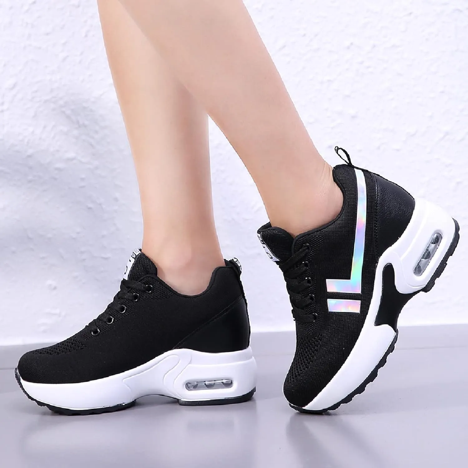 AONEGOLD Women's Wedge Sneakers Inner Heightening Walking Shoes Fashion Breathable Lightweight Air Cushion Casual Sneakers