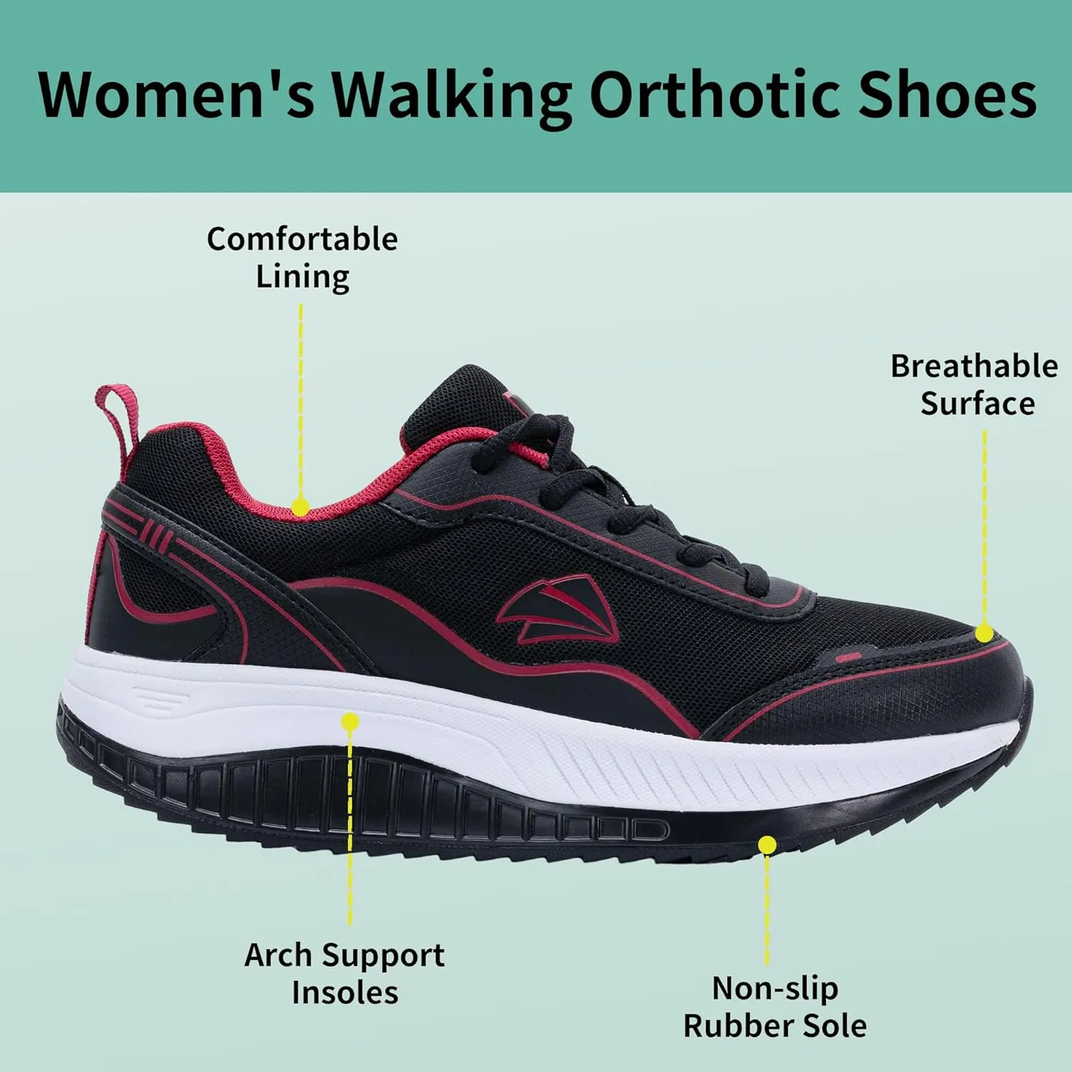 AOV Womens Walking Shoes with Arch Support Plantar Fasciitis Sneakers Gym Tennis for Foot and Heel Pain Relief