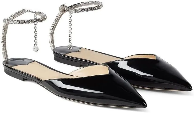 Arqa Women's Ballet Flat Crystal Ankle Strap Low Heels Dressy Comfortable Flats Shoes