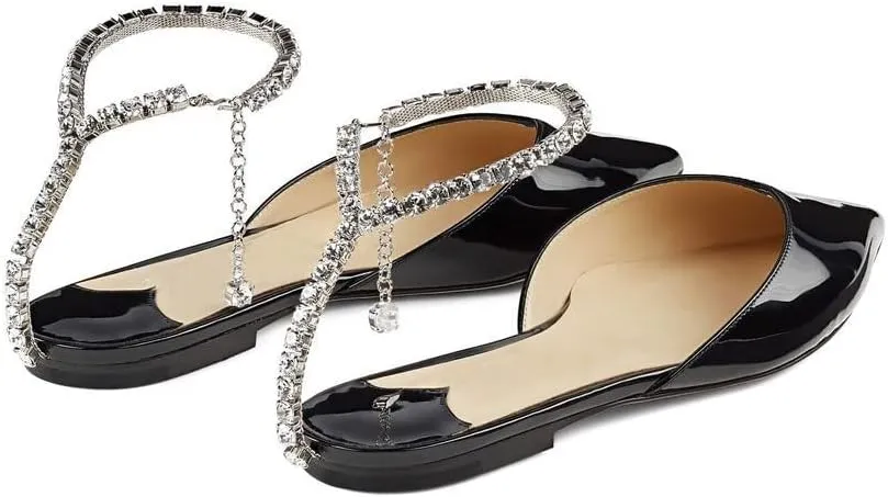 Arqa Women's Ballet Flat Crystal Ankle Strap Low Heels Dressy Comfortable Flats Shoes