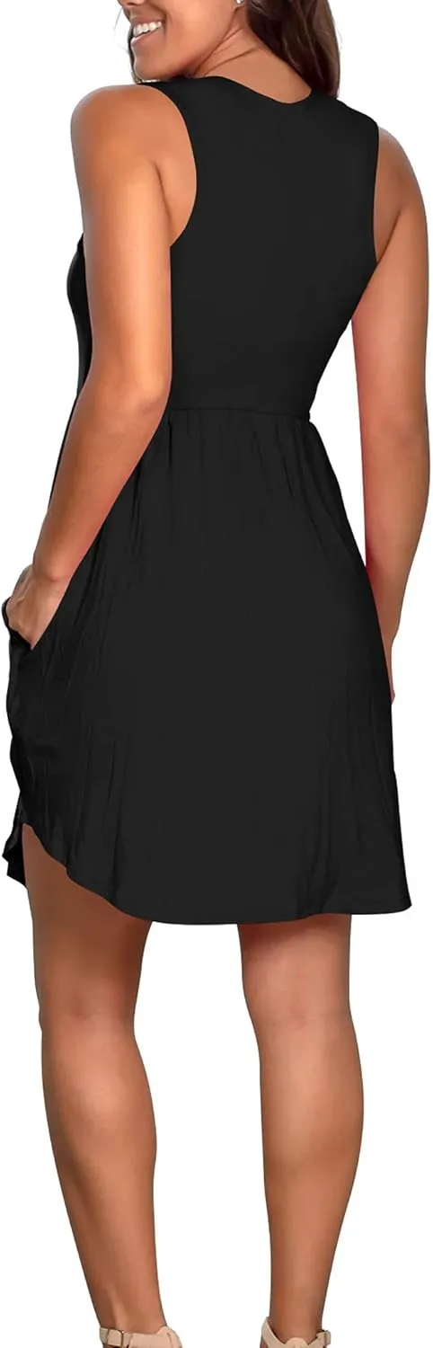 Atizon Casual Summer T Shirt Dress for Women V Neck Swing Elastic Tunic Short Sundress with Pockets