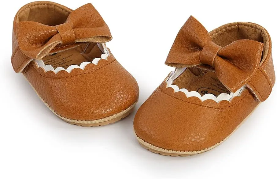 Baby Girls Mary Jane Flats Shoes Moccasins Rubber Non-Slip Soft Sole Toddler Princess Dress Shoes