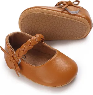 Baby Girls Mary Jane Flats Shoes Moccasins Rubber Non-Slip Soft Sole Toddler Princess Dress Shoes