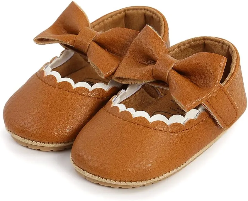 Baby Girls Mary Jane Flats Shoes Moccasins Rubber Non-Slip Soft Sole Toddler Princess Dress Shoes