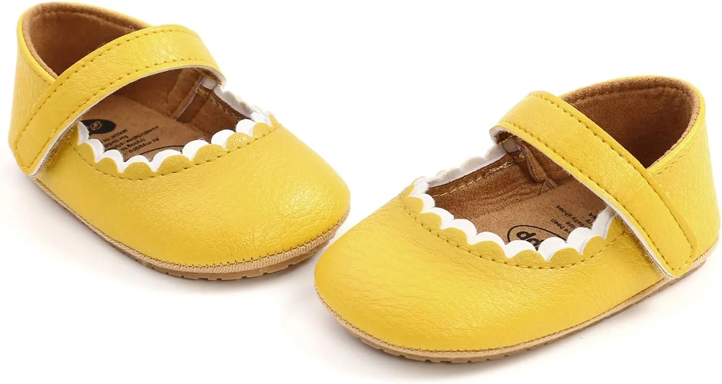 Baby Girls Mary Jane Flats Shoes Moccasins Rubber Non-Slip Soft Sole Toddler Princess Dress Shoes