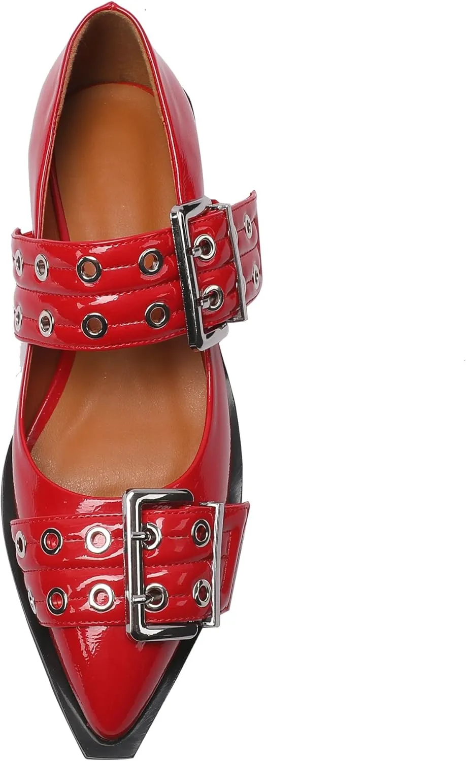 Ballerina Flats for Women Pointed Toe Flats With Studs Buckle Ballet Flats Comfortable low heeled flats