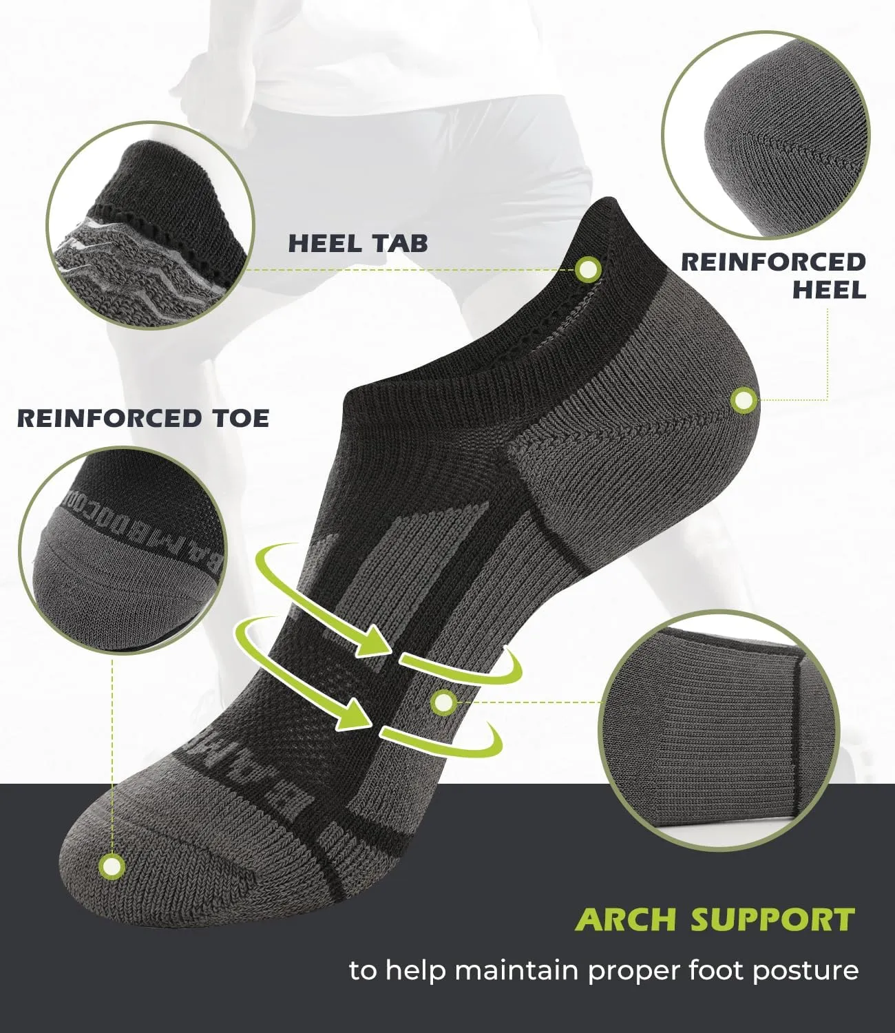 BAMBOO COOL Men's No-Show Socks Low Cut Breathable Moisture-Wicking Socks Non Slip Running Workout casual, 6 Packs
