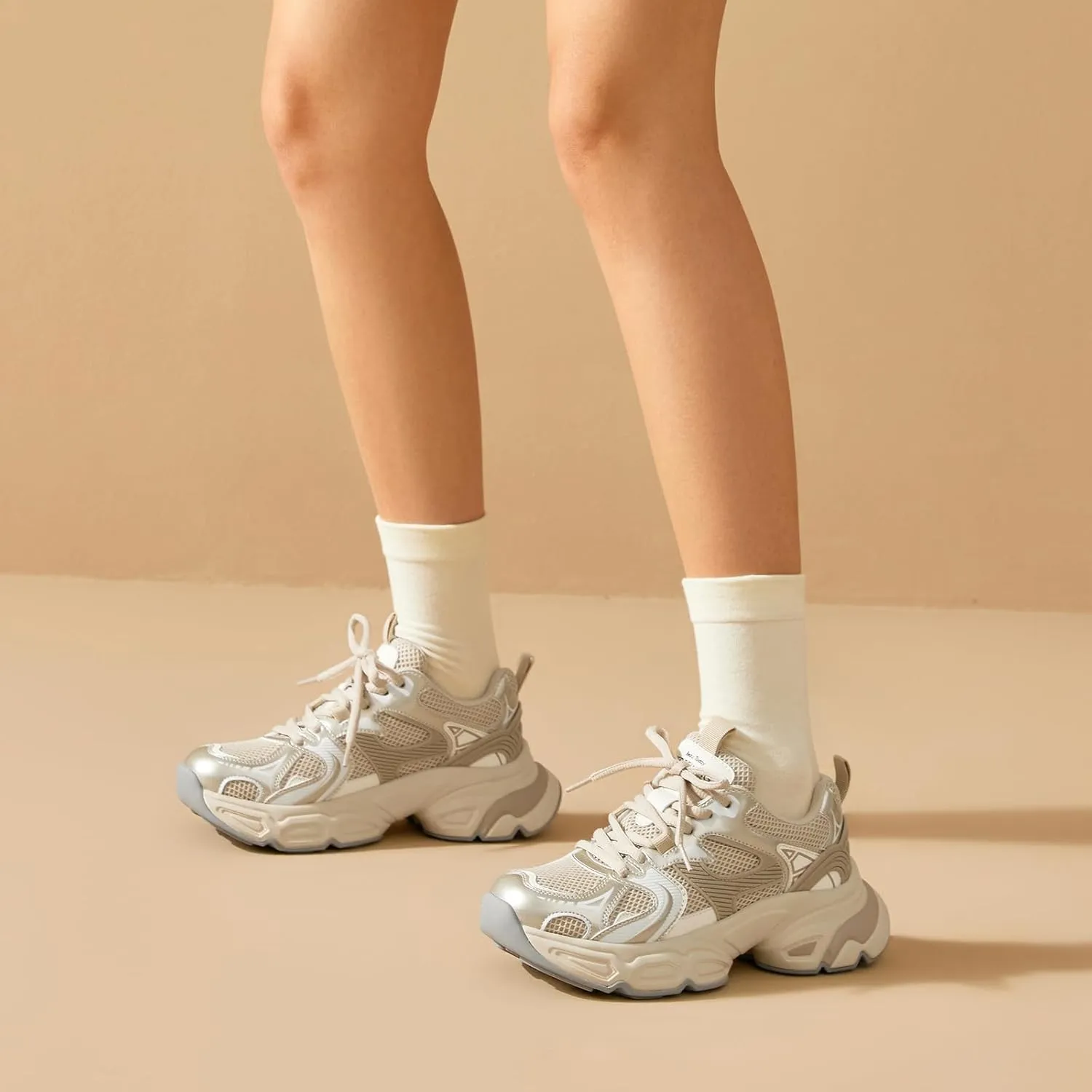 BEAU TODAY Womens Chunky Sneakers Platform Fashion Sneakers for Women Non-Slip Breathable Women's Dad Shoes Comfortable Lace-up Wide Width Tennis Shoes