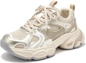 BEAU TODAY Womens Chunky Sneakers Platform Fashion Sneakers for Women Non-Slip Breathable Women's Dad Shoes Comfortable Lace-up Wide Width Tennis Shoes
