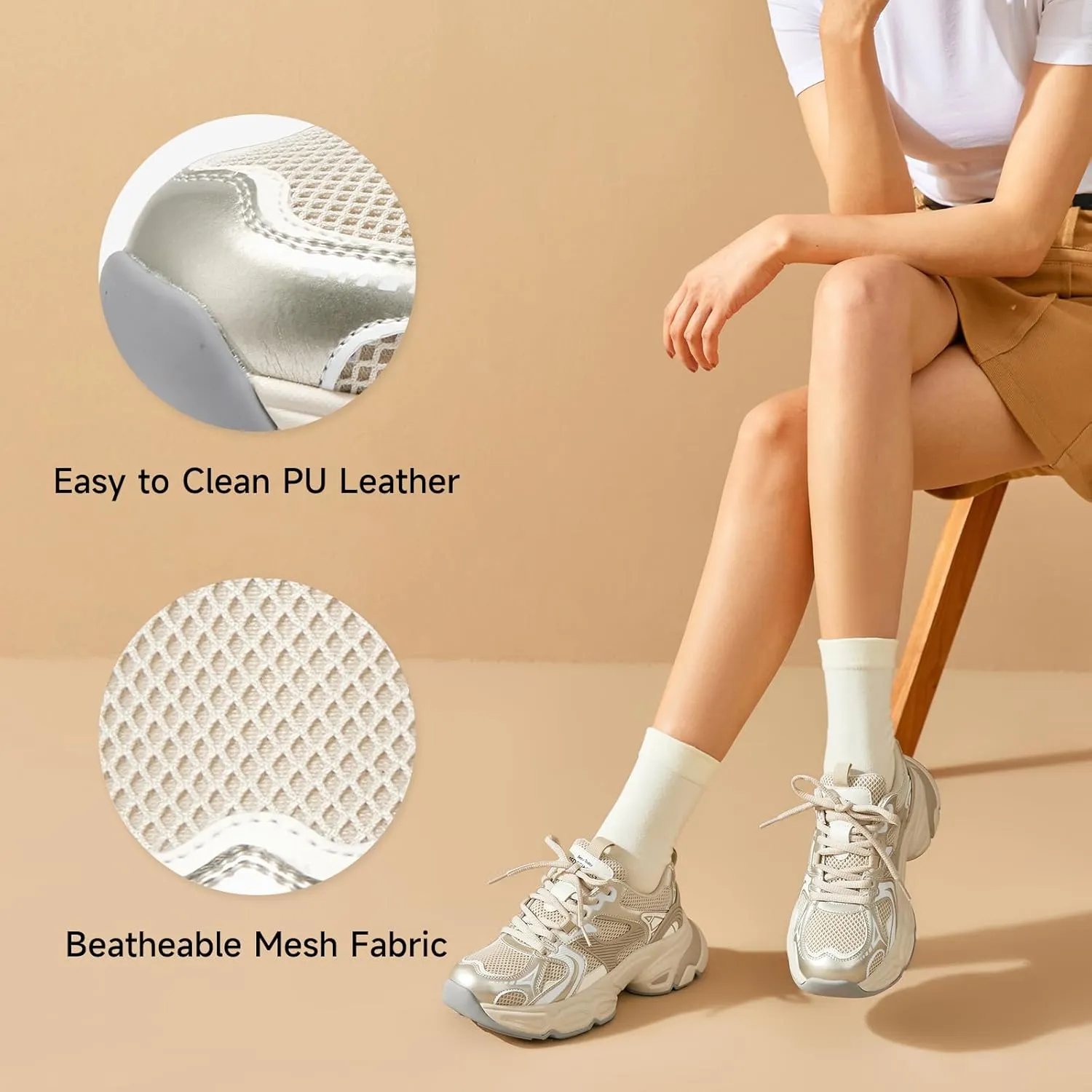 BEAU TODAY Womens Chunky Sneakers Platform Fashion Sneakers for Women Non-Slip Breathable Women's Dad Shoes Comfortable Lace-up Wide Width Tennis Shoes