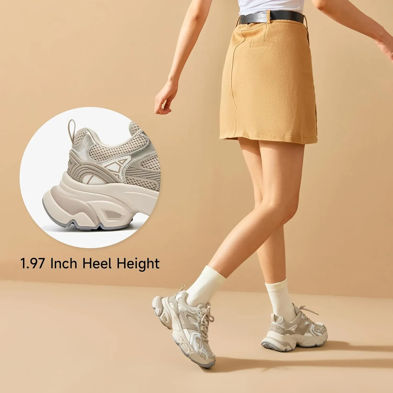 BEAU TODAY Womens Chunky Sneakers Platform Fashion Sneakers for Women Non-Slip Breathable Women's Dad Shoes Comfortable Lace-up Wide Width Tennis Shoes