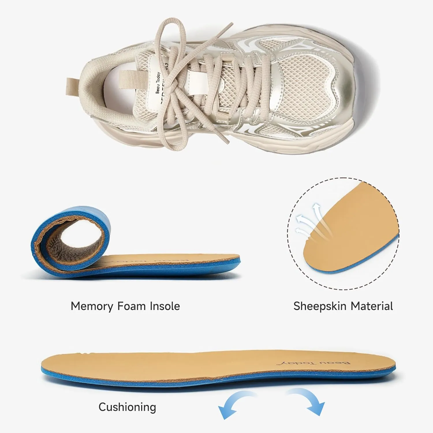 BEAU TODAY Womens Chunky Sneakers Platform Fashion Sneakers for Women Non-Slip Breathable Women's Dad Shoes Comfortable Lace-up Wide Width Tennis Shoes