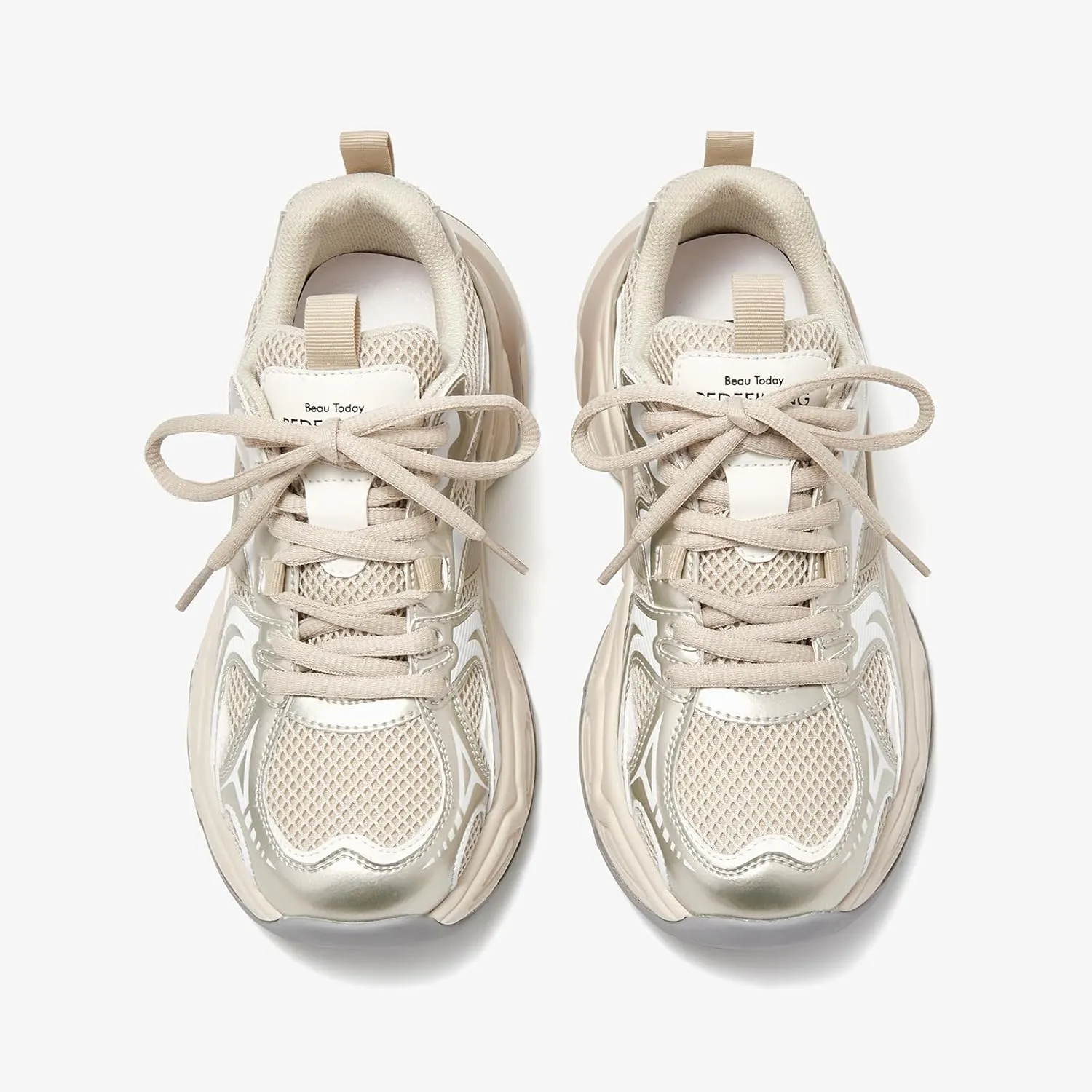 BEAU TODAY Womens Chunky Sneakers Platform Fashion Sneakers for Women Non-Slip Breathable Women's Dad Shoes Comfortable Lace-up Wide Width Tennis Shoes