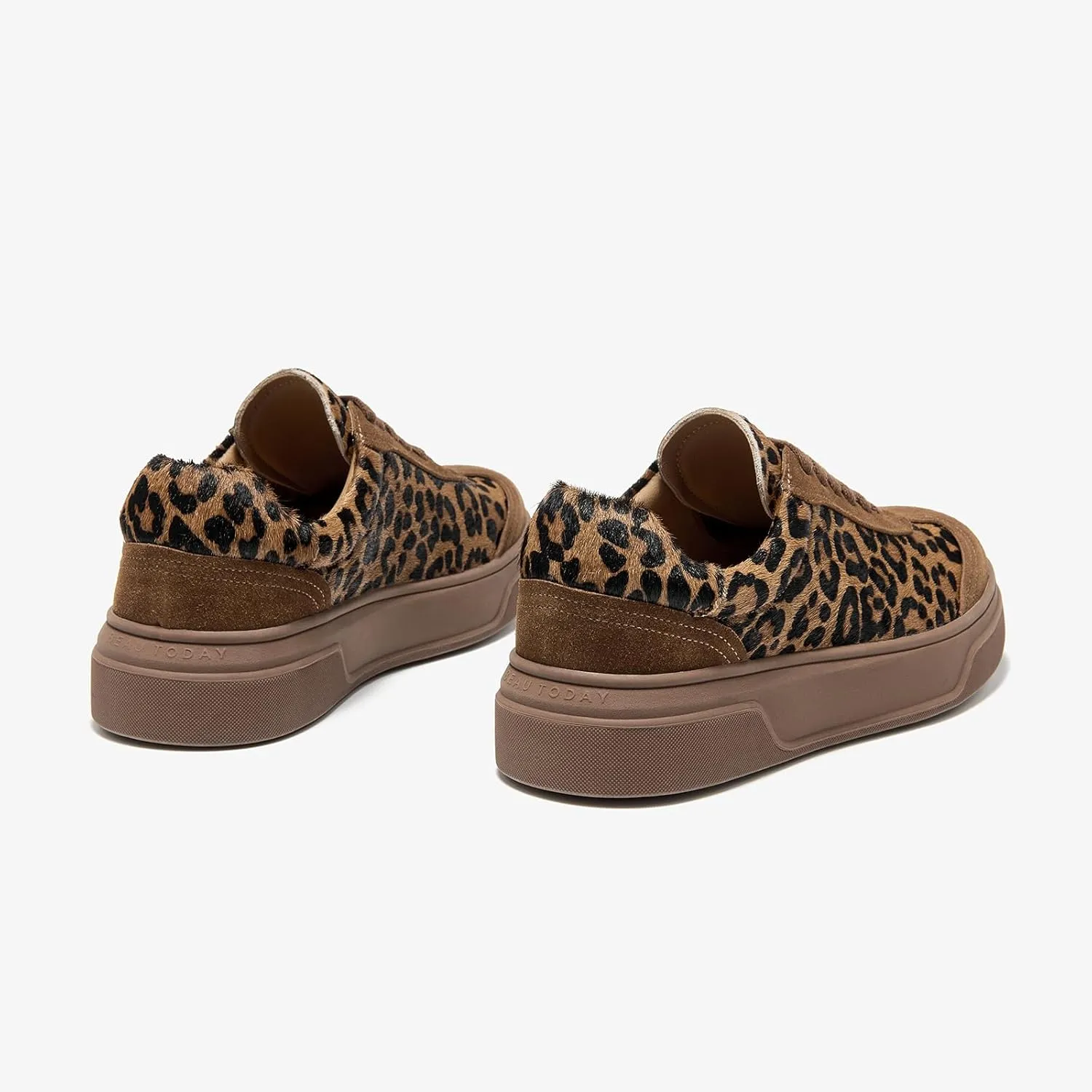 BEAU TODAY Women's Retro Fashion Sneakers, Low-Top Lace Up Leopard Sneakers for Women, Comfortable Casual Non Slip Running Walking Shoes