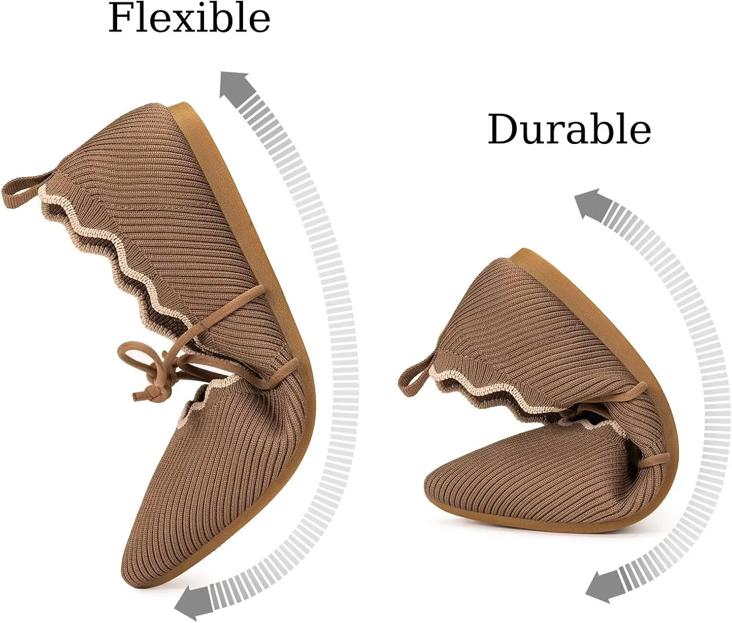BEJINASH Women's Knitted Flats Pointed Toe Slip On Womens Shoes with Ruffled Vamp Elastic Rope Design for Casual Daily Ballets Shoes