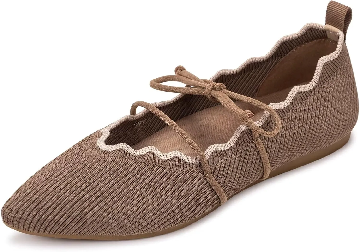 BEJINASH Women's Knitted Flats Pointed Toe Slip On Womens Shoes with Ruffled Vamp Elastic Rope Design for Casual Daily Ballets Shoes