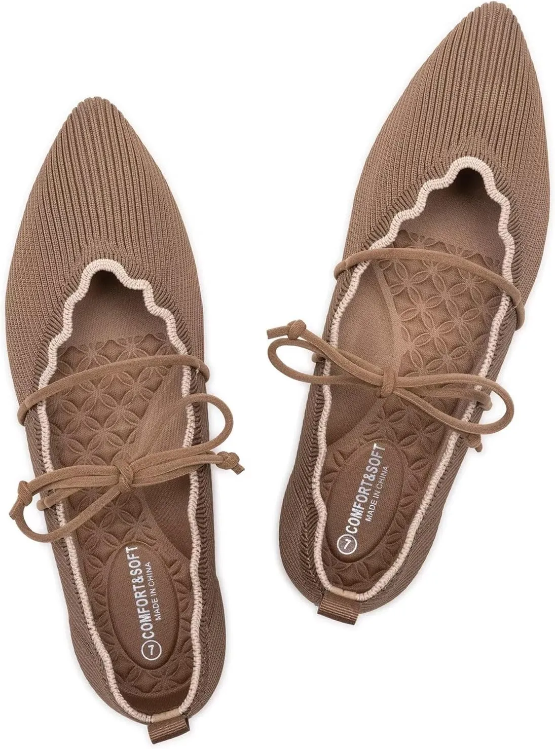 BEJINASH Women's Knitted Flats Pointed Toe Slip On Womens Shoes with Ruffled Vamp Elastic Rope Design for Casual Daily Ballets Shoes