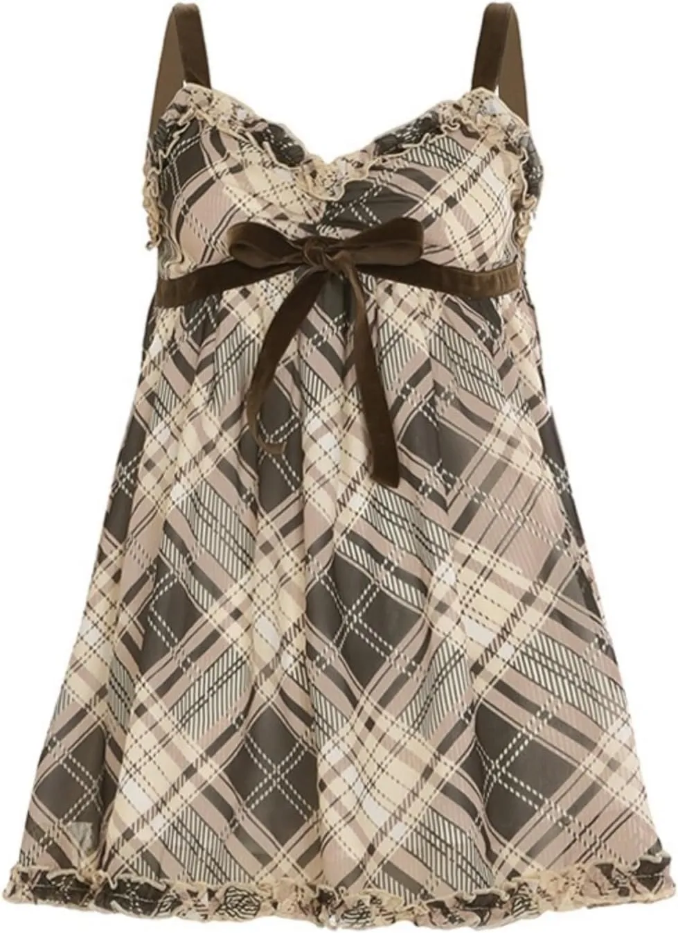 Bow Dress Plaid Dresses for Women Slip Dress Mini Dress Sexy Dress V Neck Dress Bodycon Party Dress Sleeveless Dress