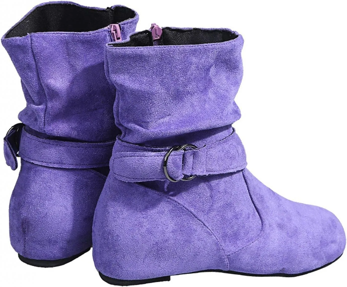 Brand Women's Casual Ankle Boots - Flat Fringe Mid Calf Low Heel Fashion Slouchy Suede Round Toe Slip On Zipper Booties for Winter Fall Dress Short Boots Comfort Outdoor Snow Boots