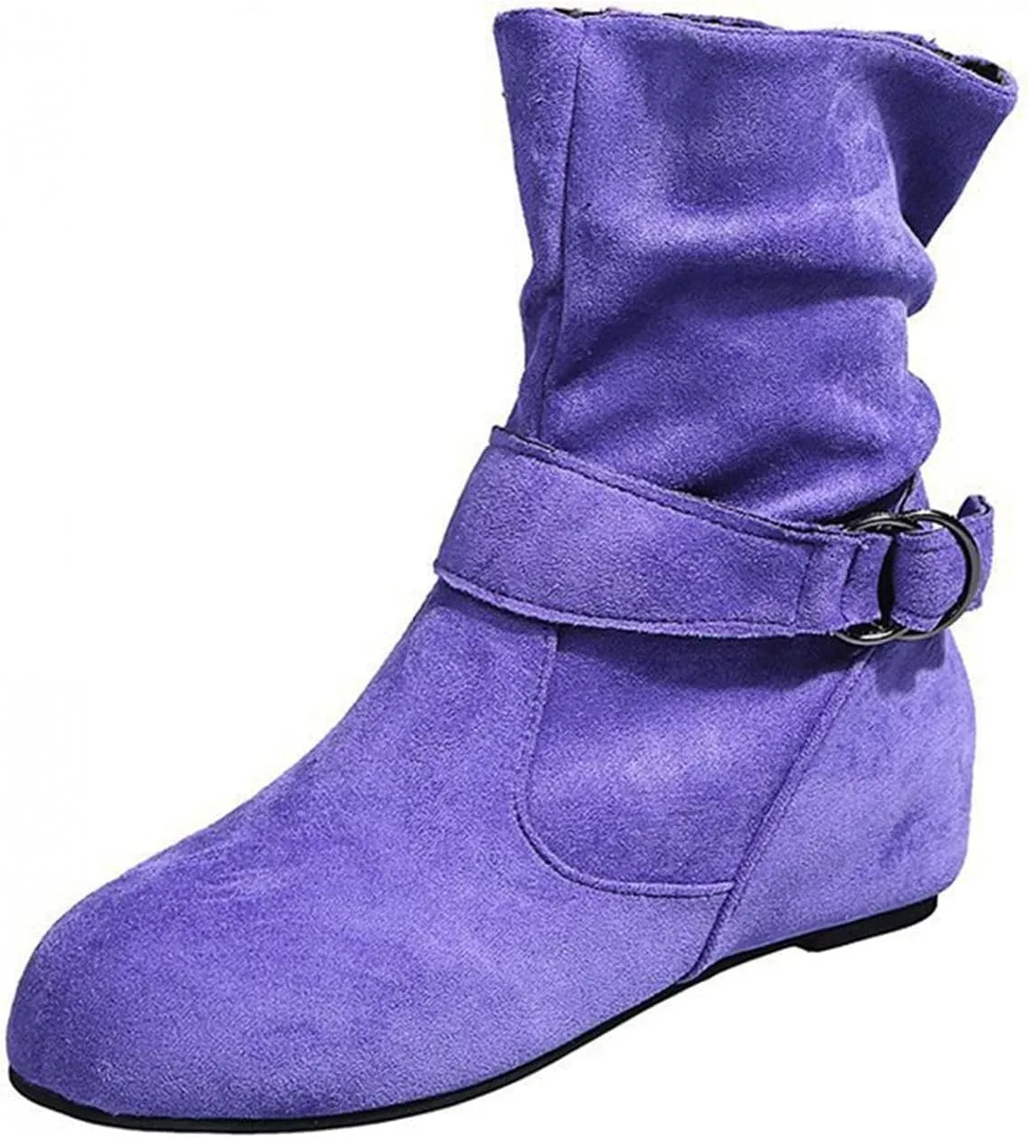Brand Women's Casual Ankle Boots - Flat Fringe Mid Calf Low Heel Fashion Slouchy Suede Round Toe Slip On Zipper Booties for Winter Fall Dress Short Boots Comfort Outdoor Snow Boots