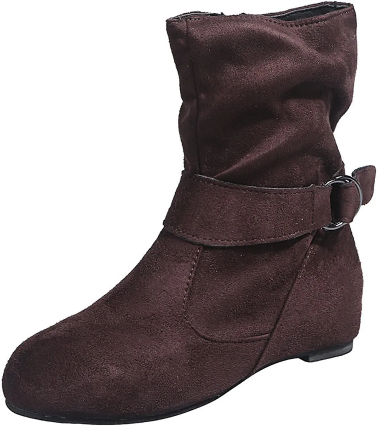 Brand Women's Casual Ankle Boots - Flat Fringe Mid Calf Low Heel Fashion Slouchy Suede Round Toe Slip On Zipper Booties for Winter Fall Dress Short Boots Comfort Outdoor Snow Boots