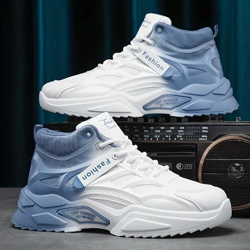 Breathable High Top Men's Lace-up Sneakers with Gradient Design