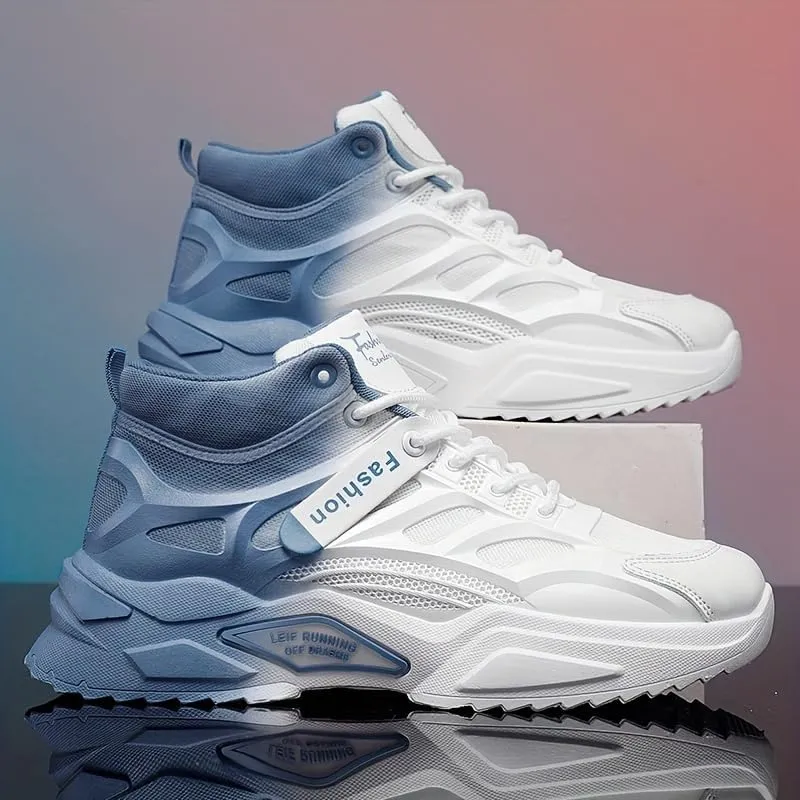 Breathable High Top Men's Lace-up Sneakers with Gradient Design
