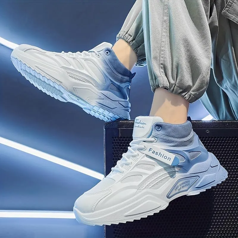 Breathable High Top Men's Lace-up Sneakers with Gradient Design