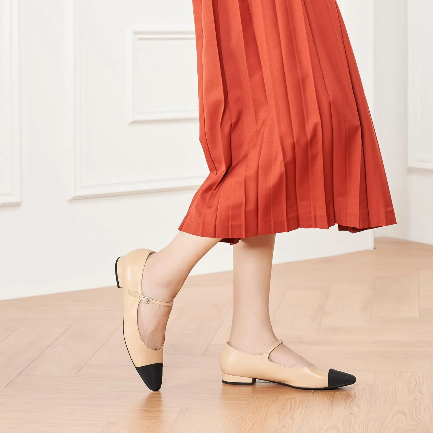 C. Paravano Women's Mary Jane Flats | Round Toe Leather Ballet Flats with Adjustable Strap, Dressy and Casual Shoes for Office,Travel,Bridal, Church,Business Meetings & Daily Wear
