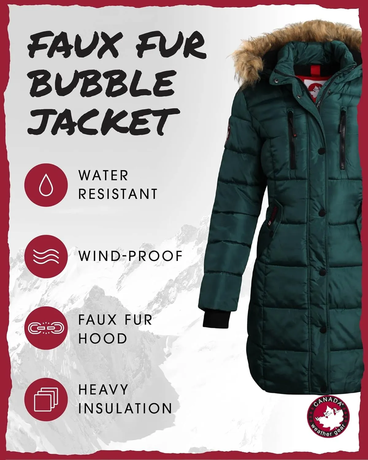 CANADA WEATHER GEAR Women's Winter Jacket - Heavyweight Long Length Bubble Puffer Parka (S-3X)