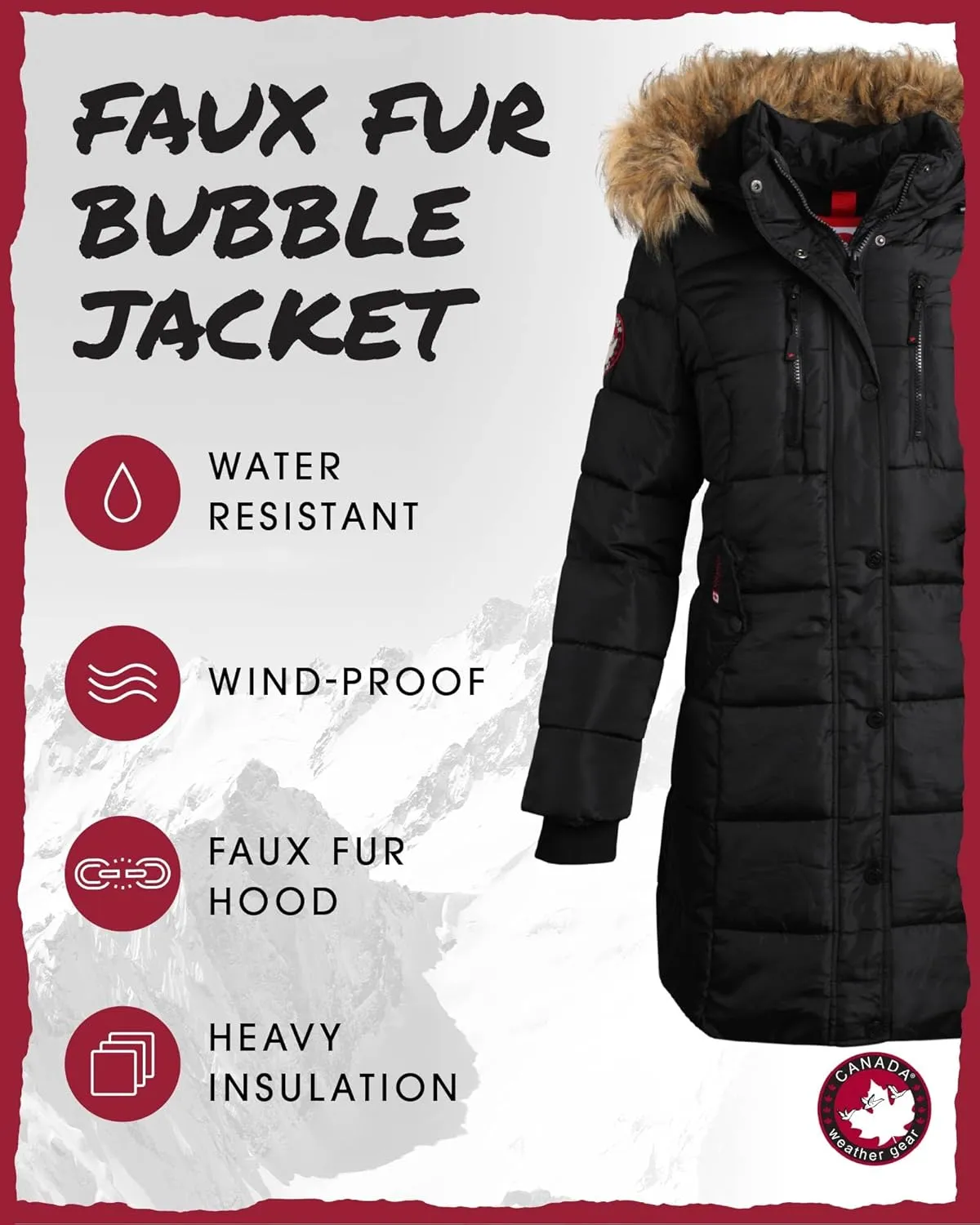 CANADA WEATHER GEAR Women's Winter Jacket - Heavyweight Long Length Bubble Puffer Parka (S-3X)