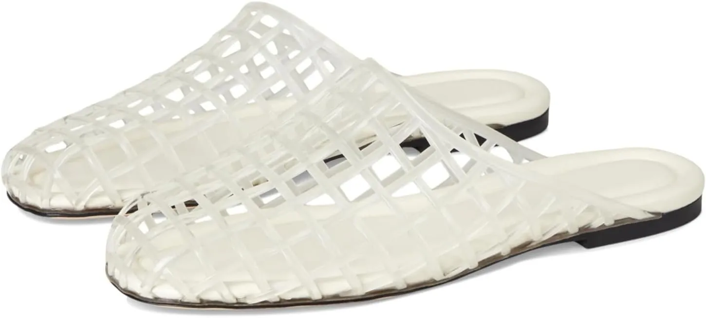 Caradise Jelly Shoes for Women Slip On Clear Mesh Flat Slides Closed Toe Jelly Sandals Mules Comfort Summer Slippers