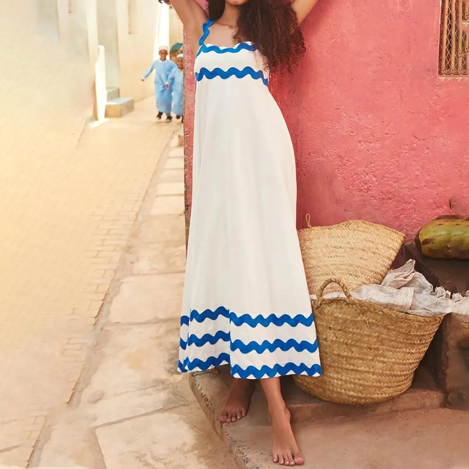 Ceboyel Women Summer Vacation Dresses 2024 Flowy Boho Maxi Long Dress Tiered Casual Sundresses Trendy Beachy Clothing